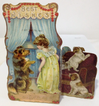 Antique Christmas Greeting Card Davidson Brothers London Dogs Puppies