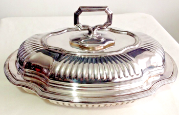 Antique silver plate serving dish with lid by Elkington