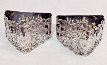 Antique Edwardian sterling silver Napkin Ring pair C1915 London Pierced Work