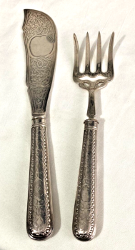Antique Victorian fish fork and knife solid silver hallmarked 1859 or 1881