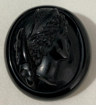 Antique Victorian carved Whitby Jet brooch Classical Maiden