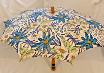Antique 1920s sunshade parasol printed cotton flowers daisies