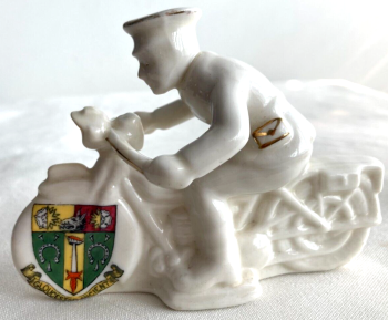 Antique WW1 crested china "Dispatch Rider" Gloucester Ancient" crest