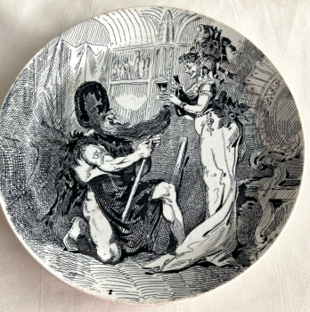 Antique pottery plate Creil and Montereau Bains de mer Comical C1890 Victorian