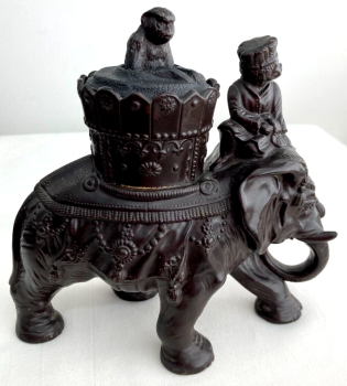 Antique Victorian Tobacco jar elephant monkey Ferdinand Gerbing German pottery
