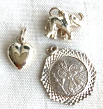 925 sterling silver 3 charms elephant heart st Christopher pendant