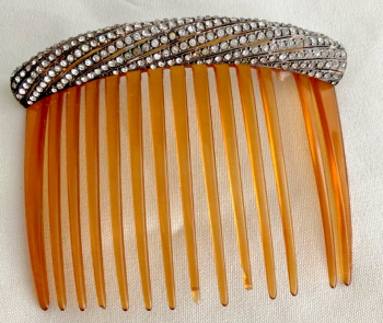 Antique blond T S hair comb silver paste haircomb