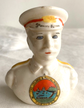 Antique WW1 crested china soldier " Tommy Atkins " Portland crest
