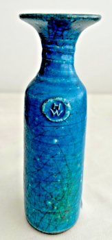 Vintage Huge West Signed studio pottery Raku vase beautiful Turquoise glaze