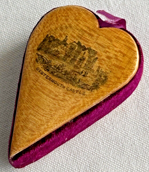 Antique Mauchline ware heart pin cushion sewing Oystermouth Castle Village