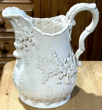 Antique Victorian embossed jug Signed P Weldon creamware Staffordshire