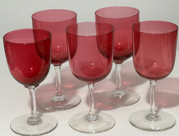 5 antique Victorian cranberry glass wine glasses
