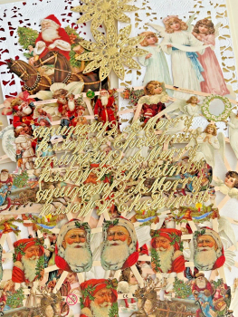Antique style Die Cut Scrap Scrapbook Set Father Christmas Santa Angels Gold
