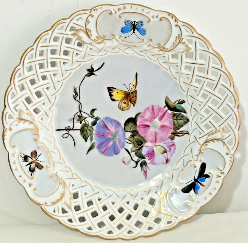 Antique cabinet plate painted plates Davenport Longport Staffordshire x 2