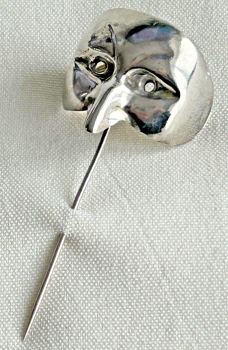 Italian Sterling Silver "La Noblesse" Venetian Mask Stick, Tie Pin Masquerade