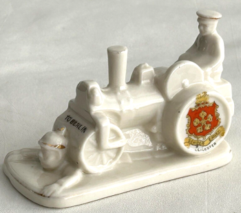 Antique WW1 crested china "To Berlin" Leicester crest Steamroller Kaiser