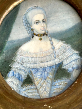 Antique 18th Century painting miniature lady necklace earrings dress French