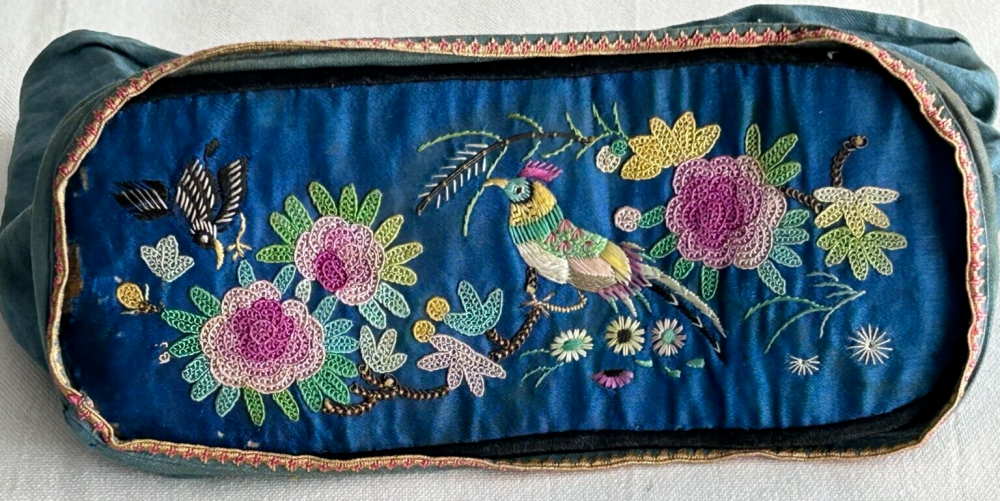 Antique Chinese Embroidered perfume Incense holder peking knot couched stit