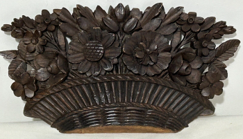 Antique hand carved wood wooden basket of flowers naive Black Forest