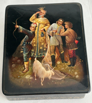 Antique wooden lacquered Russian Box Fairy Tale
