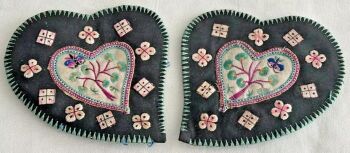 Antique Chinese Embroidered ear warmers flowers lucky symbols