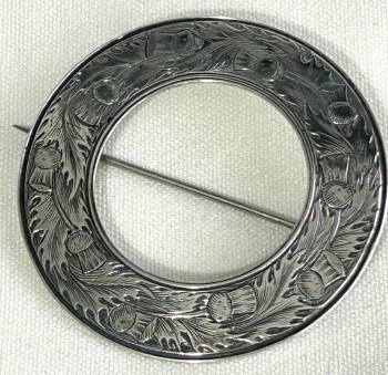 Vintage sterling silver 1930s Scottish brooch pin engraved thistles Scotland