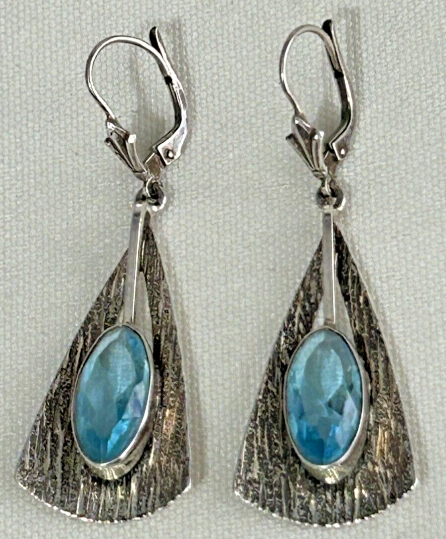 Large vintage 70s hippy boho earrings dangle fringe agates sterling silver