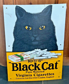 Vintage enamel advertising sign Black Cat Virginia Cigarettes