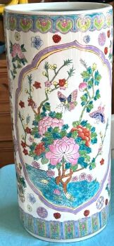 Vintage antique style famille rose umbrella stick stand chinese butterfly flower