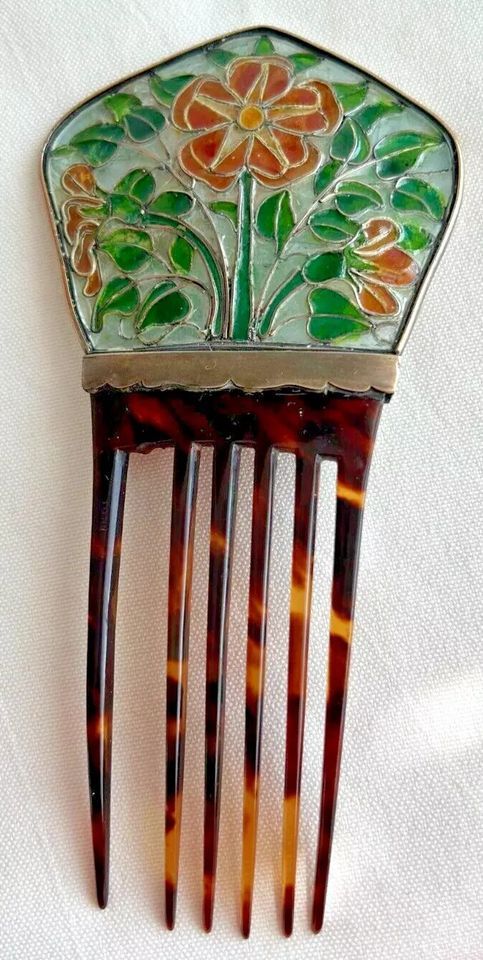 Antique late Victorian Edwardian French jet hair comb Vauxhall Glass Mantil