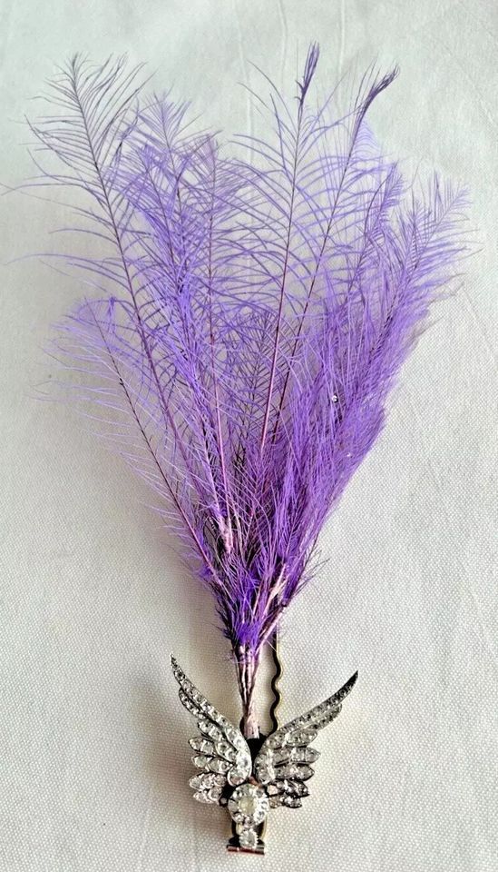 Antique Edwardian sterling silver hair comb aigrette wings pave set paste s