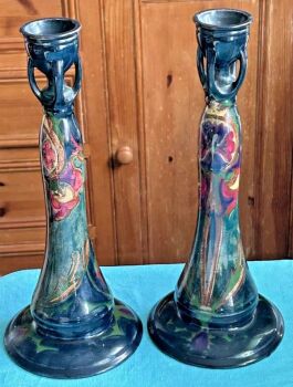 Gouda pottery candlesticks Early 20th Century Dutch Holland polychrome pair