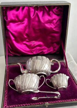 Antique Victorian silver plate tea set fitted display box Sheffield R T M