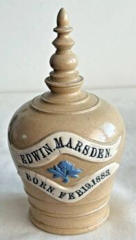 Antique salt glazed pottery money safe bank box Victorian Edwin Marsden 1883