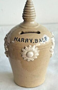 Antique salt glazed pottery money safe bank box Victorian Harry Bale 1880s