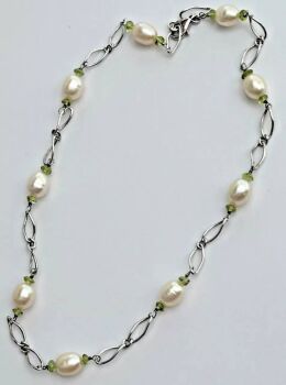 925 sterling silver cultured pearl peridot curb link chain necklace