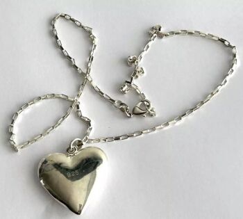 925 sterling silver solid heavy large heart pendant box link chain necklace