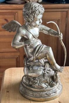 Antique vintage William Tonks & Co silver plated cherub angel door stop porter