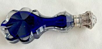 Antique Bristol blue teardrop glass perfume scent bottle silver top