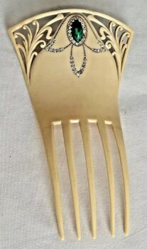 Antique hair comb jewelled celluloid Ivorine diamante flapper mantilla Art Deco