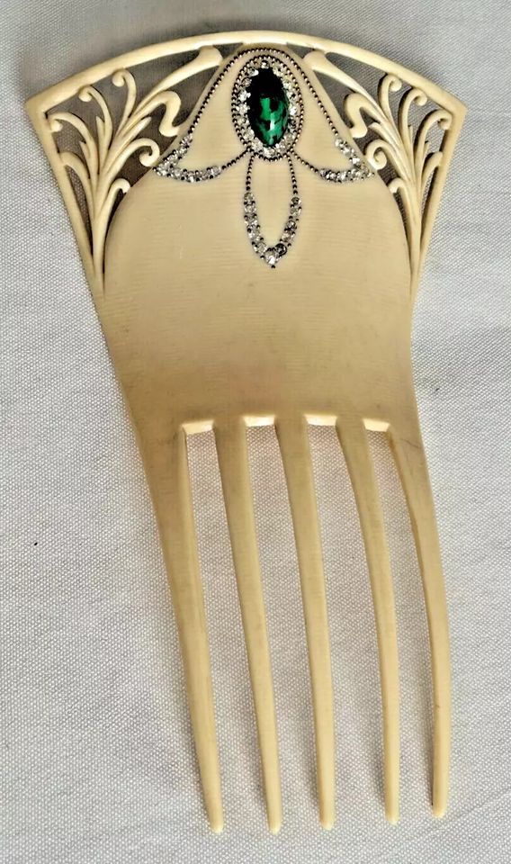 Antique Arts & Crafts Aesthetic Nouveau plique a jour hair comb Henry Wilso