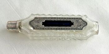 Antique Victorian cut glass silver enamel scent perfume smelling salts bottle