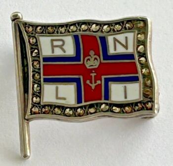 Vintage 925 sterling enamel enamelled R N L I brooch pin Royal Lifeboat