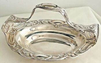 Antique Art Nouveau basket dish bowl Sterling German Jugendstil silver