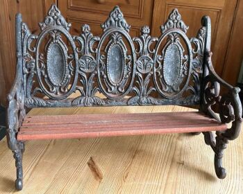 Vintage novelty Miniature Antique style cast iron bench wooden slats