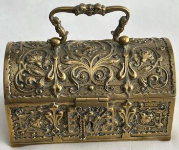 Antique Erhard & Sohne embossed brass jewellery trinket box Art Nouveau design