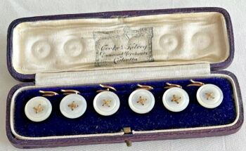Antique 9ct gold mother of pearl buttons button set Calcutta Cooke & Kelvey