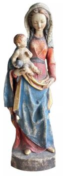 Antique carved large wood painted madonna baby jesus creche church figure Mary