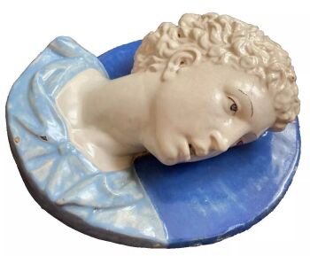 Antique pottery plaque roundall 19th Century Cantagalli Majolica Italian Bust