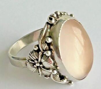 Vintage sterling silver ring Carol Felley 1986 pink Chalcedony modernist design